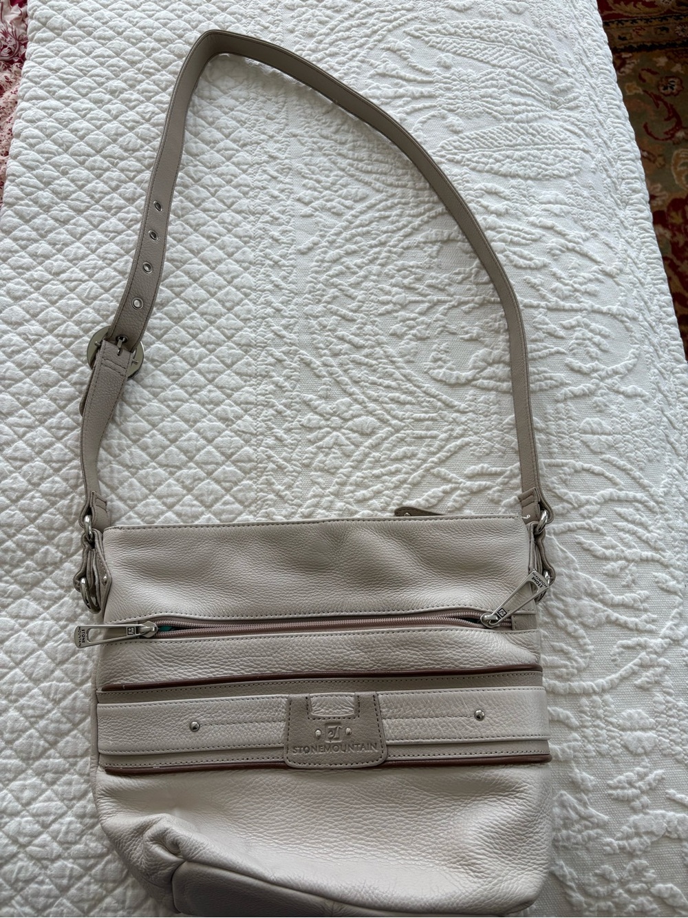 Stone Mountain Ivory Taupe Brown Leather Crossbody Bag